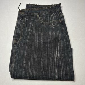 VTG Newport News Jeanology Denim Jean Skirt Black Laced Up Waist Back Slit SZ 18